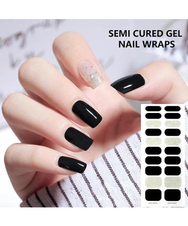 Semi Cured Gel Nail Strips - 20pcs Gel Nail Wraps - Glitter Black Mix Color Long Lasting Gel Nail Polish Strips Manicure Set Stickers with UV Light Required (Glitter Black) - Buy Online on GoSupps.com
