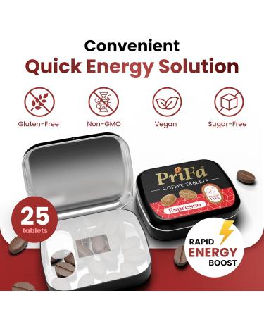 PriFa Coffee Tablets - Espresso To Go Sugar-Free Caffeine Mints Instant Energy Pouches (25 Tablets) | Keto-Friendly Coffee Candy - Buy Online on GoSupps.com