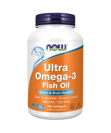 NOW Foods Supplements Ultra Omega-3 Molecularly Distilled and Enteric Coated 180 Softgels 180 Count (Pack of 1)