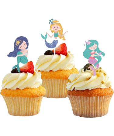36 Pieces Mermaid Cupcake Toppers Mermaid Birthday Party Cupcake Picks Cake Decorations for Under The Sea Baby Shower Birthday Party Decorations Supplies - Buy Online on GoSupps.com
