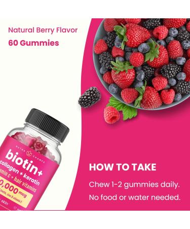 NutraChamps Hair Skin & Nails Gummies | Biotin with Collagen & Keratin | 5000mcg Biotin Beauty Complex | Vitamin Supplement for Women & Men | Berry | Healthy Hair, Radiant Skin & Strong Nails 1 - Buy Online on GoSupps.com