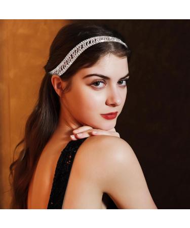 NICENEEDED Elastic Hair Jewelry Head Chain Rhinestones Forehead Headband Bohemian Crystal Hair Band Bridal Sparkly Silver Tiara Headpieces Hair Accessories for Wedding Party Prom Women Girls - Buy Online on GoSupps.com