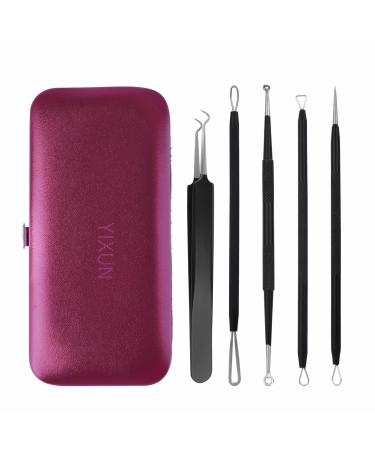 5 pieces of blackhead tweezers acne extractor  blackhead removal tool kit  acne removal tool with leather bag cosmetic mirror  used for nose and facial blemishes  whiteheads  pop-up acne