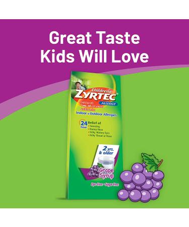 Zyrtec Children's Allergy Syrup - 24 Hour Relief - Cetirizine HCl Antihistamine - Grape Flavor - 8 fl. oz - Dye-Free & Sugar-Free - Buy Online on GoSupps.com