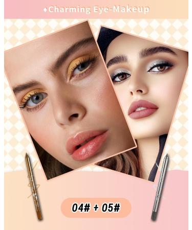 Gold Silver Colored Eyeliner Pencil Set-2Pcs Multi-Use Glitter Gel Eye Liner Eyeshadow Pen Waterproof Smudgeproof Long Lasting Water Line Pencil Professional Eye Makeup for Women with Sharpener-04+05 04 Gold +05 Silver - Buy Online on GoSupps.com