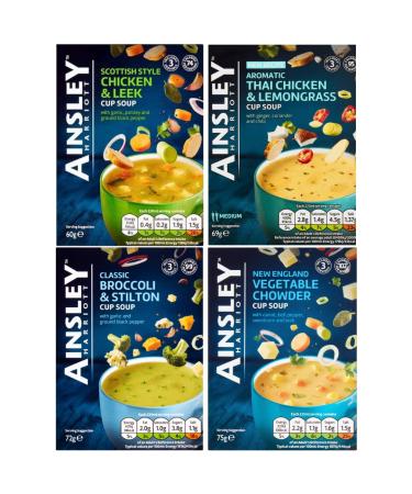 Cup Soup Bundle With Ainsley Harriott Broccoli & Stilton Cup Soup 72g Vegetable Chowder Cup Soup 75g Thai Chicken & Lemongrass Cup Soup 69g & Scottish Chicken & Leek Cup Soup 60g (4 Pack)