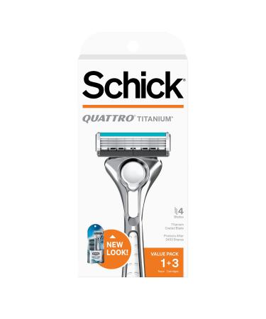 Schick Quattro Titanium Razor  Schick Quattro, Quattro Razor, Titanium Razor with 3 Refill Blades 4 Piece Set - Buy Online on GoSupps.com
