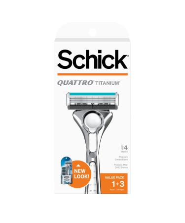 Schick Quattro Titanium Razor  Schick Quattro, Quattro Razor, Titanium Razor with 3 Refill Blades 4 Piece Set