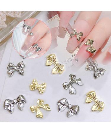 Bow Nail Charms 60PCS Gold Silver Metal Nail Art Bows Bowknot Bow Tie Nail Gems Alloy Nail Art Decorations Supplies for Women Girls Manicure Design DIY Crafts (B Gold & Silver) - Buy Online on GoSupps.com