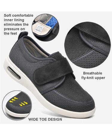Men's Extra Wide Diabetic Slippers with Adjustable Closures Breathable Mesh Walking Sneakers for Arthritis & Swollen Feet | Black/Gray, Size 11.5 - Buy Online on GoSupps.com