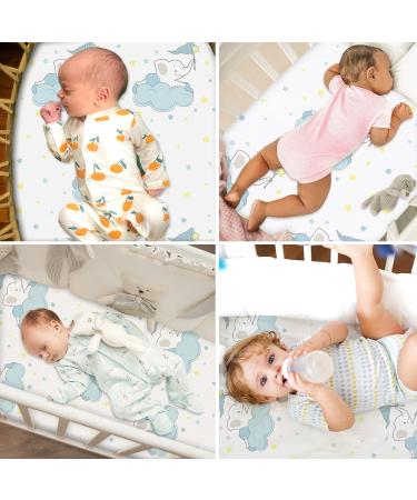 Hocaies 100% Cotton Stroller Mattress Cover & Clamping Sheet for Baby - Fits 78x36cm/80x40cm Moses Baskets | Elephant Design - Buy Online on GoSupps.com