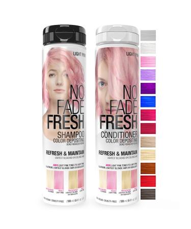 No Fade Fresh Light Pink Hair Shampoo + Conditioner Duo - Enhance Color Prevent Fading & Refresh Pastel Purple Tint Temporary Hair Dye