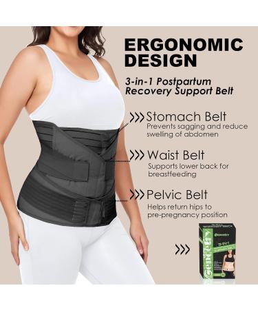 3-in-1 Postpartum Belly Band Wrap | Recovery Girdles Abdominal Binder | Support Belt for Belly, Waist, Pelvis & Back (Black, Large) - Buy Online on GoSupps.com