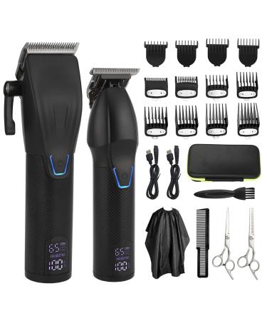 AMULISS Professional Hair Clippers and Zero Gapped Trimmer Kit for Men, Cordless Barber Clipper, Beard Trimmer Haircut Clippers Grooming Set,Rechargeable LCD Display Lm Black