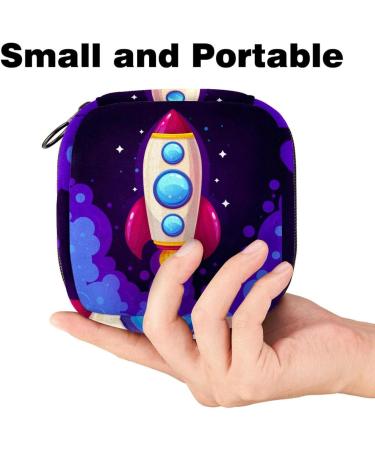 Space Cartoon Rocket Menstruation Pad Bag with Zipper - Stylish Women's Napkin & Tampon Collection Bag - Buy Online on GoSupps.com