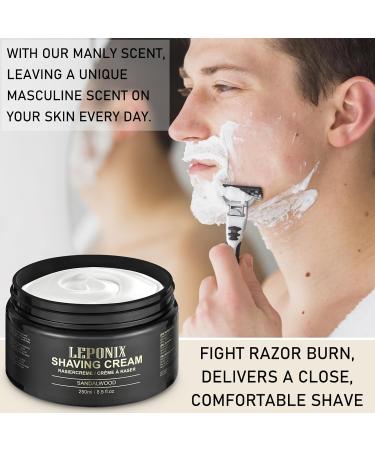 LEPONIX Shaving Cream Luxury Large Size Shaving Cream for men Rich Lather for a Protective Smooth & Moisturizing Shave Experience Sandalwood Scent - 8.5 Oz - Buy Online on GoSupps.com