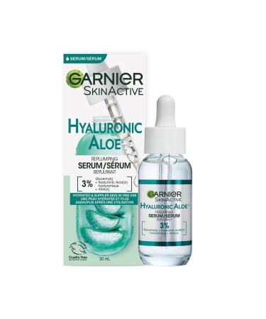 Garnier Aloe Vera Serum With HYALURONIC ACID and Aloe Vera Replumping and Hydrating Suppler Skin that Glows Healthier Looking Skin For Normal to Combination Skin Vegan Formula 30ml