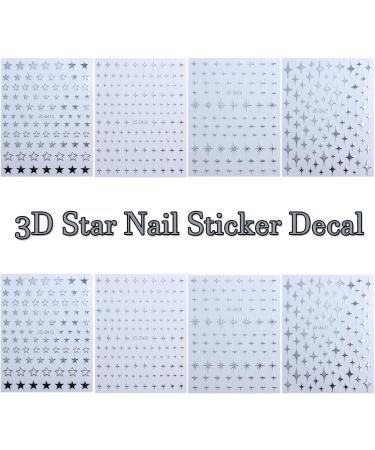 8 Sheets 3D Star Nail Art Stickers - Self-Adhesive Silver Glitter Decals for DIY Manicure | Metallic Acrylic Nail Accessories - Buy Online on GoSupps.com