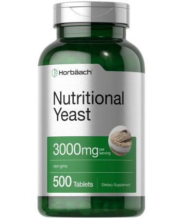 Horbaach Nutritional Yeast Tablets 3000mg | 500 Count | with B12 B1 B2 and Niacin | Non-GMO & Gluten Free Supplement