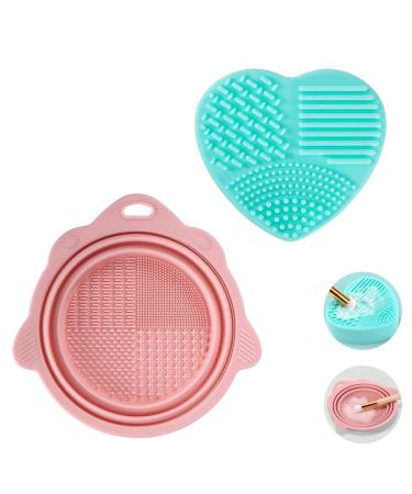 Makeup Brushes Cleaner Foldable Portable Makeup Brush Cleaning Bowl with Silicone Cleaning Mat sy to Clean the Makeup Brush Powder Puff Sponge