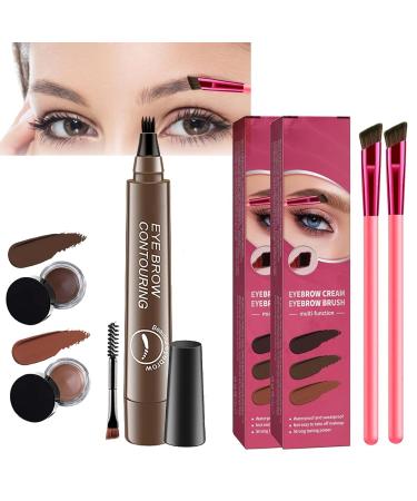 Home Eyebrow Care Kit 4d Laminated 4d Laminated Brow Starter Drawing Kit Multi-function Eyebrow Concealer Contour Brush Waterproof & Long Lasting (Light Brown+Dark Brown)