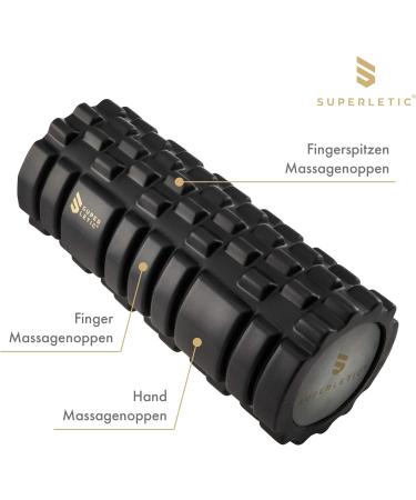 Superletic 2-in-1 Elite Fascia Roll Set | Massage Roller with Massage Sauces for Spine Back & Legs | Pilates Roller Set - Black - Buy Online on GoSupps.com