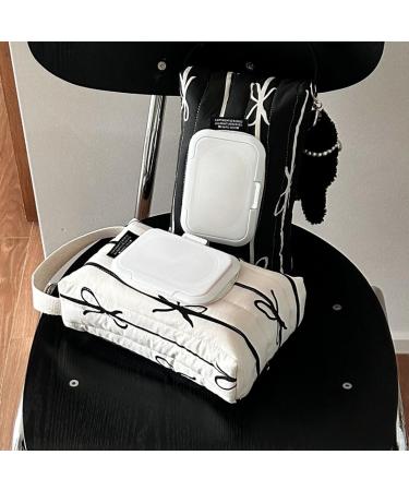 Travel Friendly Wet Wipe Storage Case Quilted Sturdy Cotton Storage Bag with Fashionable Stripe and Bowknot Detail Black - Buy Online on GoSupps.com