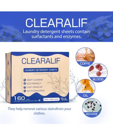 Clearalif Laundry Detergent Sheets - 160 Loads, Fresh Linen Scent | Eco-Friendly & Hypoallergenic | Ideal for Travel, Apartments, Dorms - Buy Online on GoSupps.com