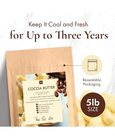 HalalEveryDay Raw Cocoa Butter 5 lb Food Grade & Cosmetic Grade Unrefined Organic Cocoa Butter Chunks for Baking Lotion Body Butter Lip Balm & DIY Skincare - Buy Online on GoSupps.com