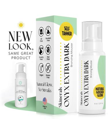Skinerals Self Tanner Mousse - Onyx Extra Dark | Organic No-Streak Sunless Tanner - Long Lasting 8oz Tanning Foam for Face & Body - Buy Online on GoSupps.com