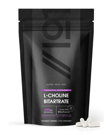 L-Choline Bitrate with BioPerine 550mg | Supports Liver Health - Potent Essential Nutrient | Non-GMO Gluten Free | 120 Vegan Capsules