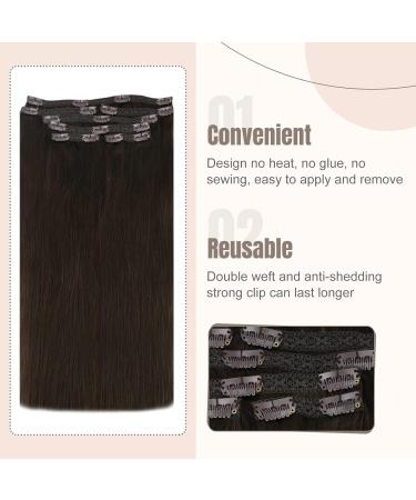 FSHINE 55cm Darkest Brown Clip In Extensions - 120g Double Weft Real Remy Hair - 7 Piece Set for Christmas #2 - Buy Online on GoSupps.com