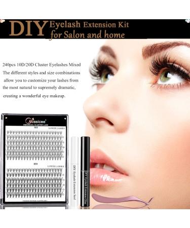 DIY Lash Extension Set - Missicee 240 Pieces 10D/20D Cluster Lashes (8-12mm) with Tweezers & Spiral Brush | High-Quality False Eyelashes for Easy Application - Buy Online on GoSupps.com