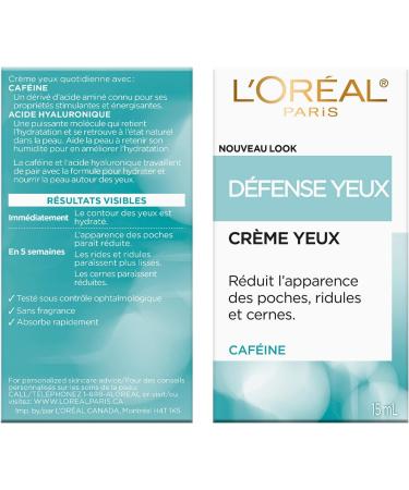 L Or al Paris Eye Defense Caffeine Eye Cream with Hyaluronic Acid and Caffeine to Reduce look of Under Eye Wrinkles and Reduce Appearance of Puffiness For Sensitive Skin 15ml Eye Cream - 15mL - Buy Online on GoSupps.com