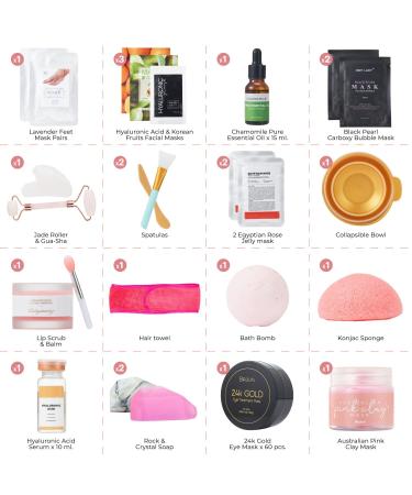 AVUX Beauty Care Box 22pcs: Bath and Body Set with Jelly Mask, Soap, Jade Roller, Gua Sha, Bath Bomb & More - Perfect Spa Gift for Girls and Women - Ideal for Birthdays and Weddings (20 Pcs) - Buy Online on GoSupps.com