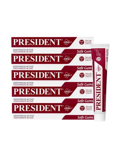 President President 5 x 75 ml Active Toothpaste for Irritated Inflamed and Periodontitis Gums Astringent Disinfectant Action RDA 50