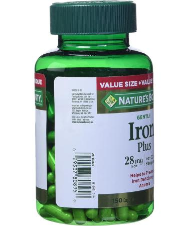 Nature's Bounty Gentle Iron Plus 28mg - 150 Capsules | Iron Deficiency Anemia Prevention - Buy Online on GoSupps.com