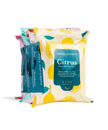 Facial Cleansing Wipes 4 Pack - Citrus, Strawberry, Coconut & Watermelon | Gentle Makeup Remover | 120 Towelettes by Beauty Concepts - Buy Online on GoSupps.com