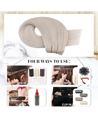 Moresoo 14 Inch White Blonde Double Weft Human Hair Extensions - 100g #60A | Sew in Hair Extensions | Pack of 1 - Buy Online on GoSupps.com