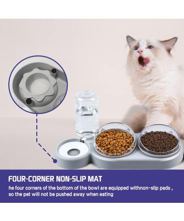 Auvstar 3-in-1 Cat Bowls with Stand - Tilted, Anti-Spill & Adjustable - Grey - Buy Online on GoSupps.com