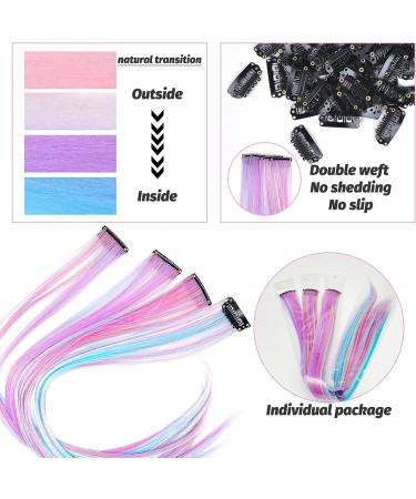 14 Pcs Colored Clip in Hair Extensions - 22 Inch Highlights Hairpieces, Synthetic Hair for Girls & Women - Pink/Blue/White/Purple - Perfect for Parties - Buy Online on GoSupps.com