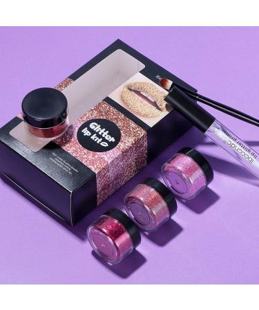 Prevessel Glitter Lip Kit - 4 Metallic Colors Long-Lasting Glossy Lipsticks & Glitter Powder - Ideal for Parties & Carnivals - Includes Lip Primer & Brush - Buy Online on GoSupps.com