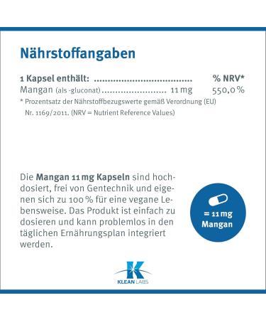 Klean Labs Manganese 11mg - 90 Vegan Capsules for Energy Metabolism - Non-GMO & No Additives - International Shipping Available - Buy Online on GoSupps.com
