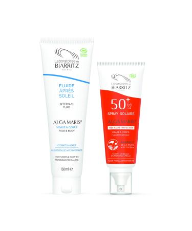 Sun protection set by Alga Maris |Sunspray LSF50 100ml and Alga Maris after Sun Fluid |Organic cosmetics certified with immediate protection and without a waters