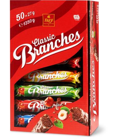 Frey Branches Milk Chocolate Bars Pack of 50 - Milk Chocolate Bars with Hazelnut Cream Filling - Swiss Chocolate - Bulk Pack of 50 x 27g Individually Wrapped / 1350g