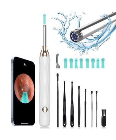 Ear Wax Removal Tool Ear Cleaner with 1080P Ear Camera Smart Visual Earwax Removal Kit with 8 Pcs Ear Set 6 LED Lights 8 Ear Scoop Ear Tips Replacement Ear Camera for iPhone iPad Android Phones (white)
