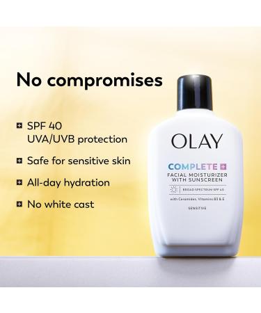 Olay Complete+ Face Moisturizer with Sunscreen SPF 40 For Sensitive Skin Broad Spectrum Sun Protection Fragrence-Free - No White Cast on All Tones Nourishes Moisture Barrier - Ceramides 6 Oz 6 Fl Oz (Pack of 1) - Buy Online on GoSupps.com