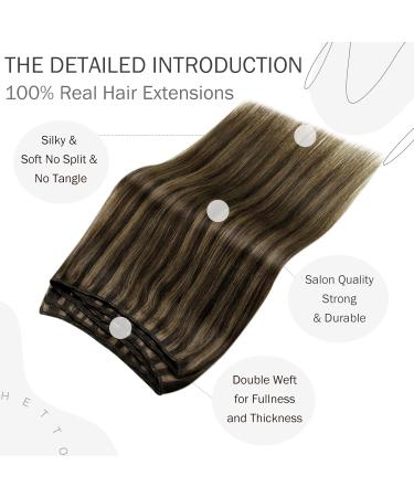 Buy Hetto Tressen Real Hair Extensions | Brown Highlight Remy Weaving | 80g 35cm #2/8 Darkest Brown & Light Brown - Buy Online on GoSupps.com