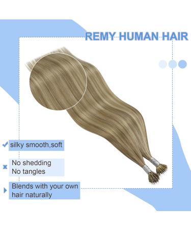 Youngsee 35cm Nanoring Hair Extensions - Real Light Brown & Platinum Blonde Highlights | 50g 1g/s Nano Ring Extensions - Buy Online on GoSupps.com