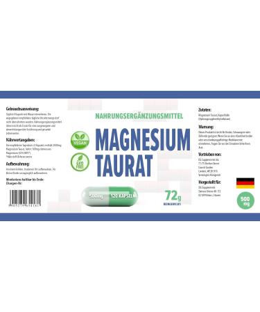 Magnesium Taurate 2000mg per serving 120 Vegetable Capsules Certificate of Analysis from AGROLAB Germany very powerful gluten and GMO free - Buy Online on GoSupps.com